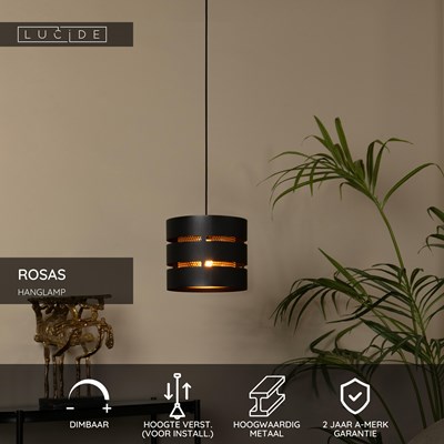 Lucide ROSAS - Hanglamp - Ø 26 cm - 1xE27 - Zwart